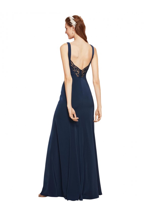 Best Fit and Flare Long Crepe Prom Dress with Round Neck