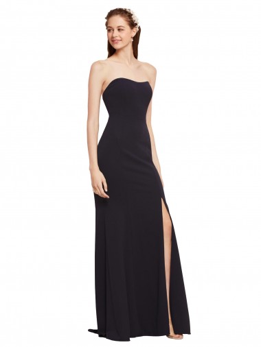 Best Strapless Bodycon Long Crepe Prom Dress with High Slit