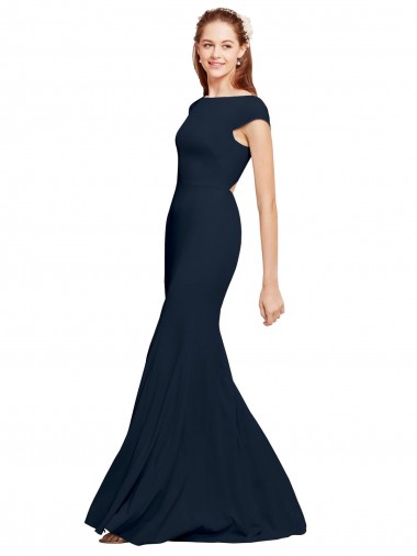 Best Fit and Flare Long Crepe Prom Dress with Tie Open Back