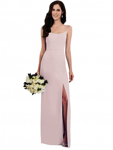 Best Spaghetti Strap V Back Crepe Prom Dress with Front Slit