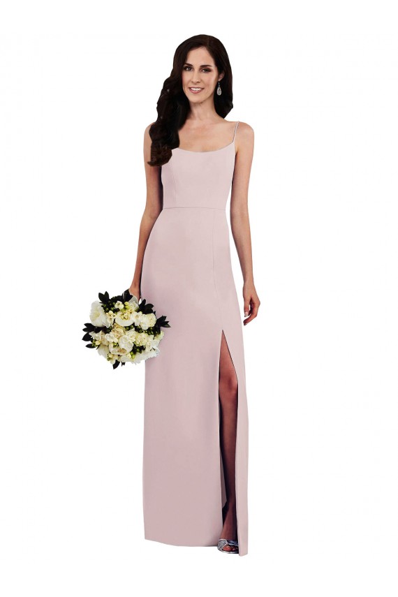 Best Spaghetti Strap V Back Crepe Prom Dress with Front Slit