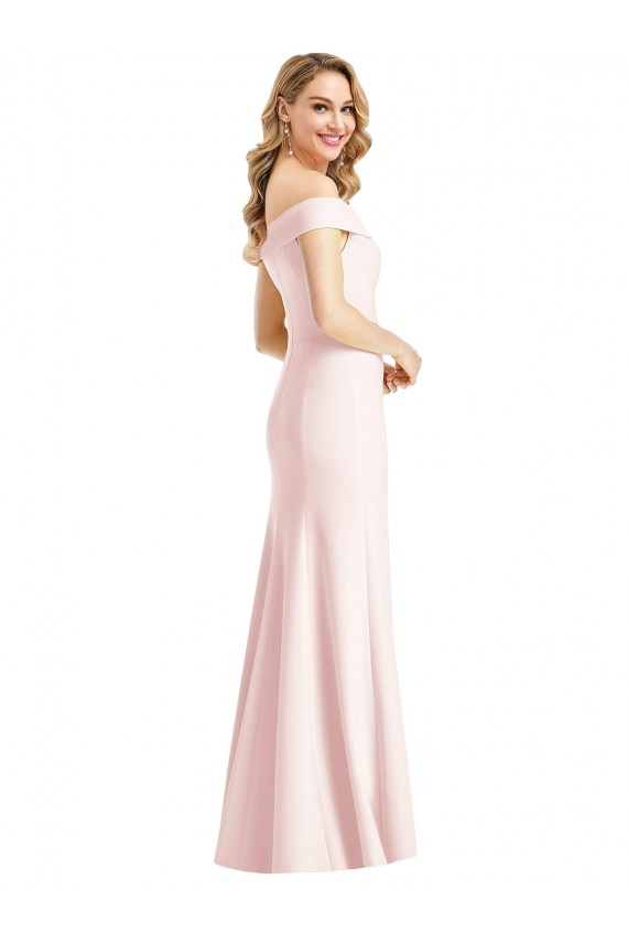 Best Off the Shoulder Notch Trumpet Crepe Prom Dress with Front Slit