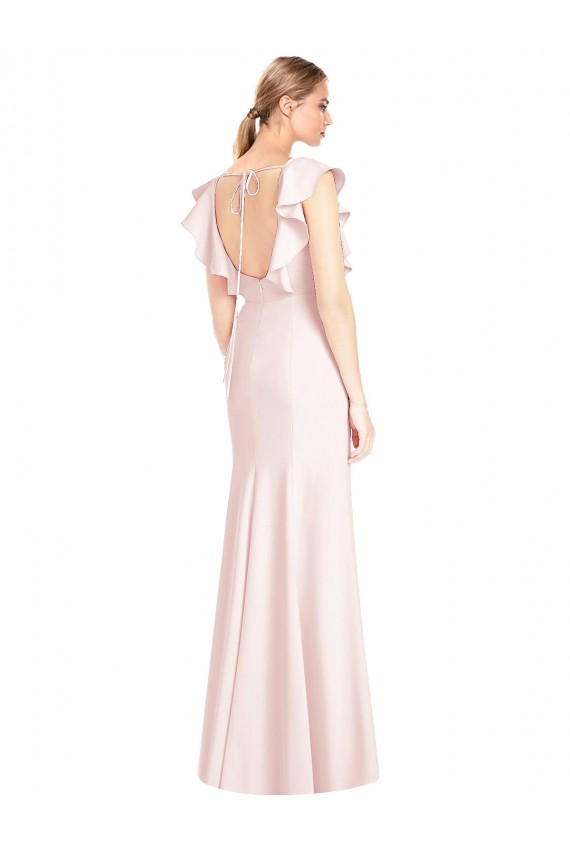 Best Ruffle Cap Sleeves Open Back Trumpet Prom Dress