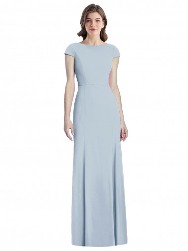 Best Bateau Neck Cap Sleeves Open Back Trumpet Prom Dress