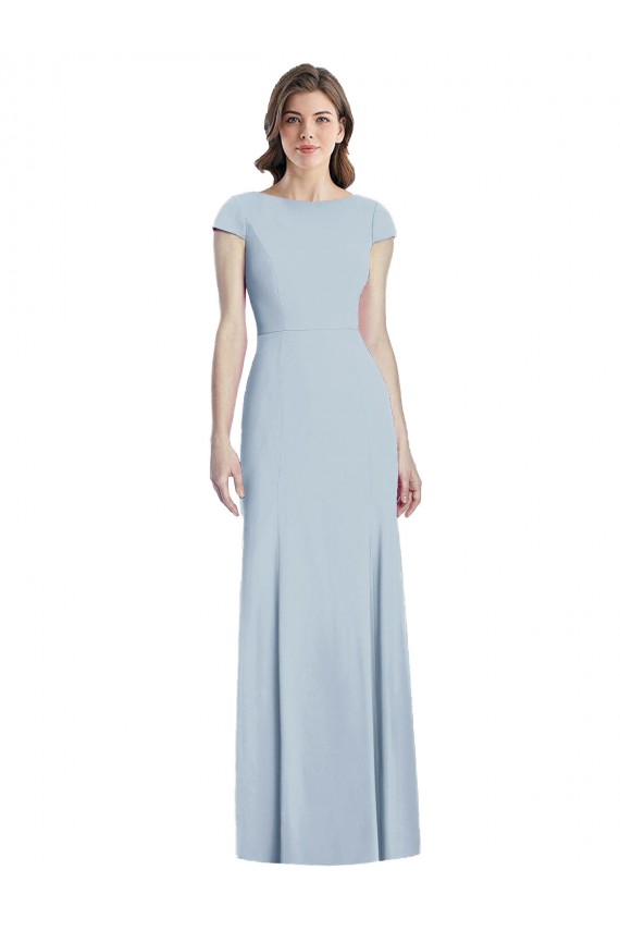 Best Bateau Neck Cap Sleeves Open Back Trumpet Prom Dress