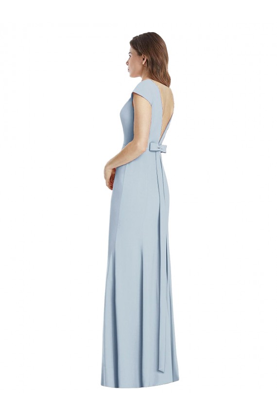 Best Bateau Neck Cap Sleeves Open Back Trumpet Prom Dress