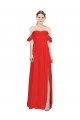 Best Double Ruffle Flounce Sleeves Crepe Prom Dress with Slit