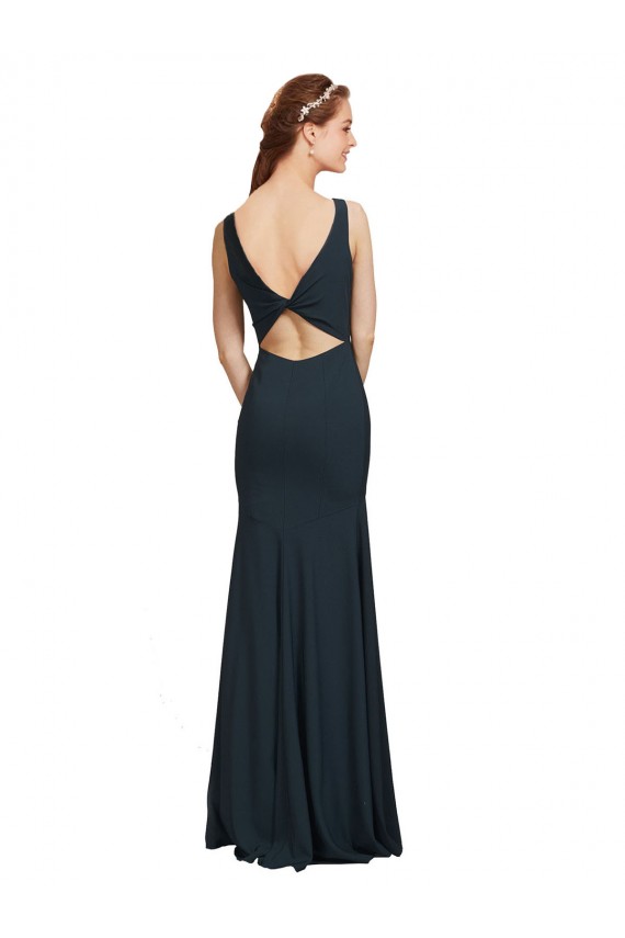 Best Sleeveless Bateau Neckline Crepe Prom Dress with Twist Back