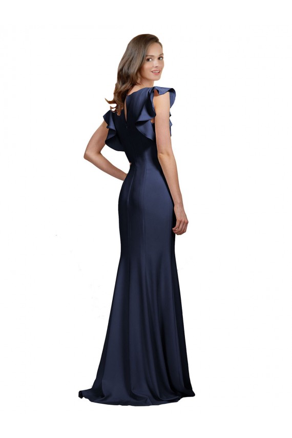Best Sleeveless Crepe Prom Dress with Cascading Ruffle and Keyhole Back