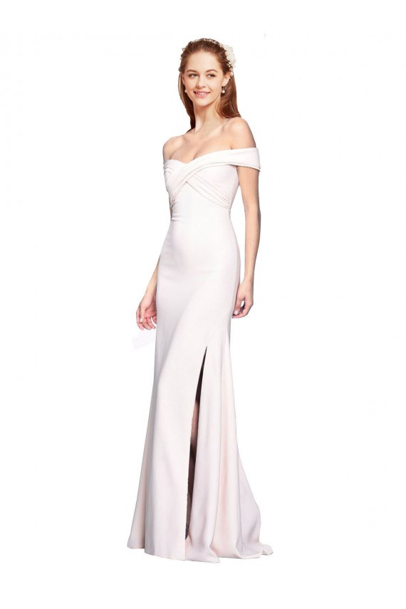 Best Criss Cross Off the Shoulder Crepe Prom Dress with Side Slit