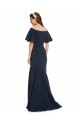 Best Off the Shoulder Crepe Prom Dress with Short Ruffle Sleeves.