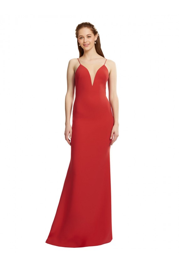 Best Mermaid Plunging V-Neck Crepe Prom Dress with Wide Open Back