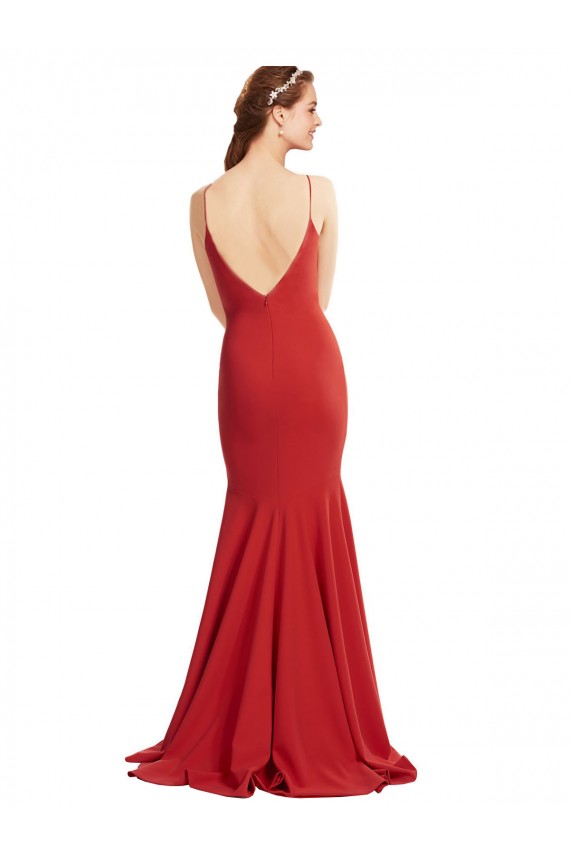 Best Mermaid Plunging V-Neck Crepe Prom Dress with Wide Open Back