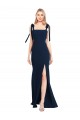 Best Flat Tie Shoulder Crepe Trumpet Prom Dress with Front Slit