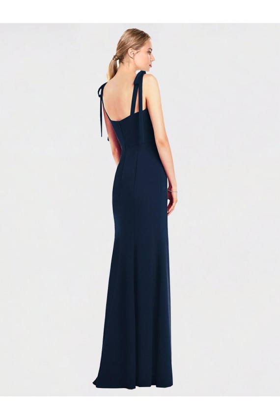 Best Flat Tie Shoulder Crepe Trumpet Prom Dress with Front Slit