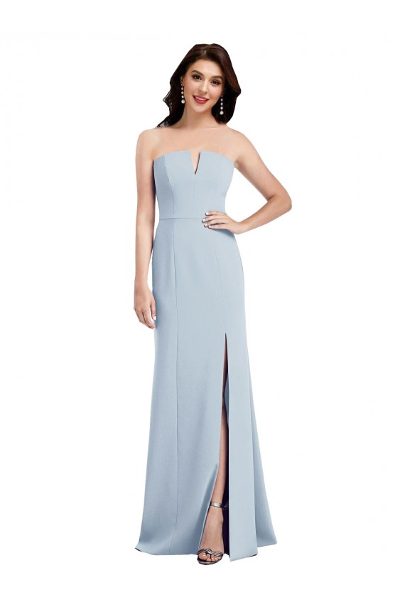Best Strapless Notch Crepe Prom Dress with Front Slit
