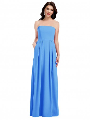 Best Strapless Pleated Skirt Crepe Prom Dress with Pockets