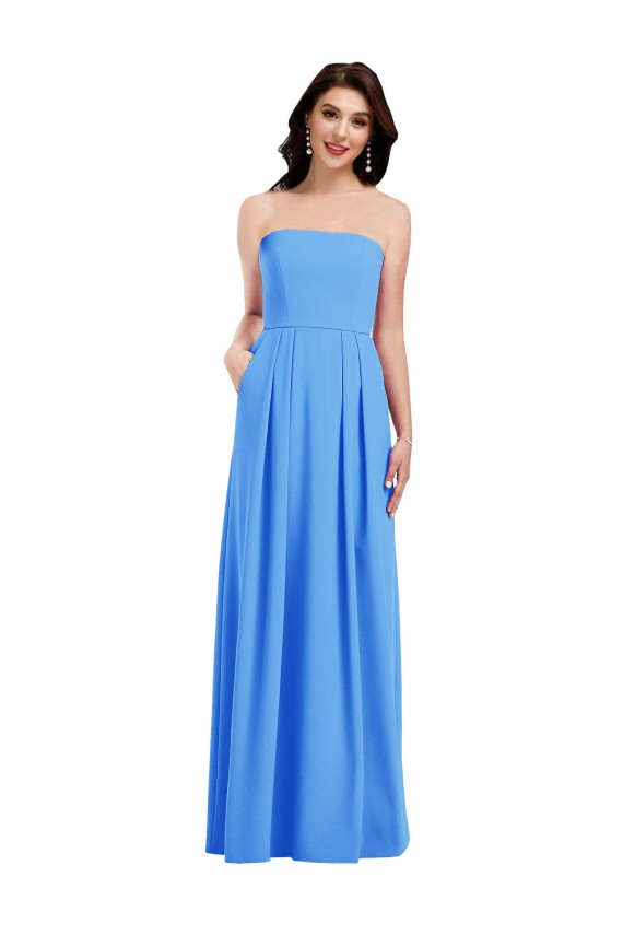 Best Strapless Pleated Skirt Crepe Prom Dress with Pockets