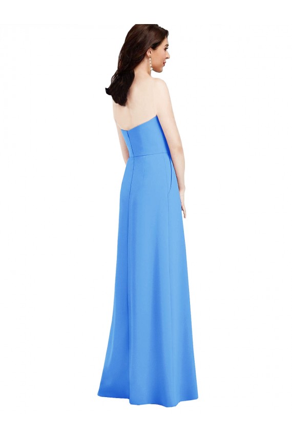 Best Strapless Pleated Skirt Crepe Prom Dress with Pockets