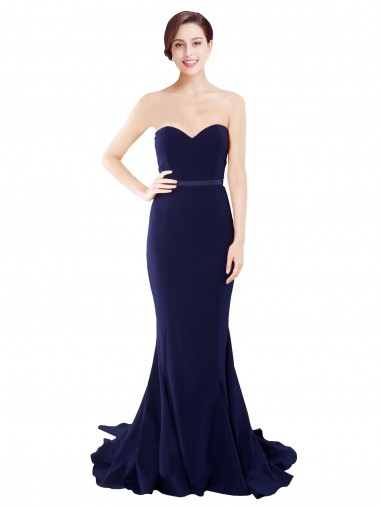Best Strapless Sweetheart Neckline Crepe Prom Dress with Satin Waistband