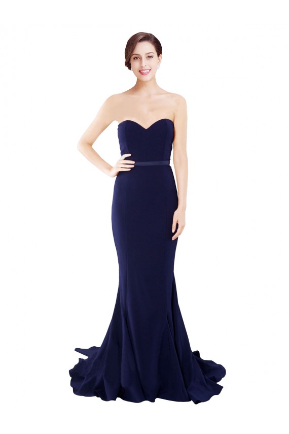 Best Strapless Sweetheart Neckline Crepe Prom Dress with Satin Waistband
