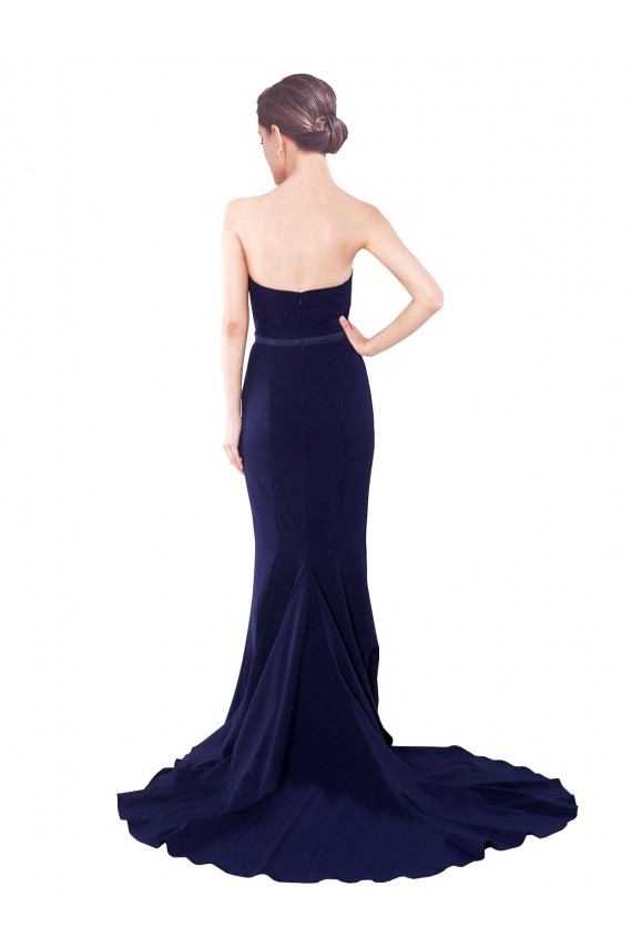 Best Strapless Sweetheart Neckline Crepe Prom Dress with Satin Waistband
