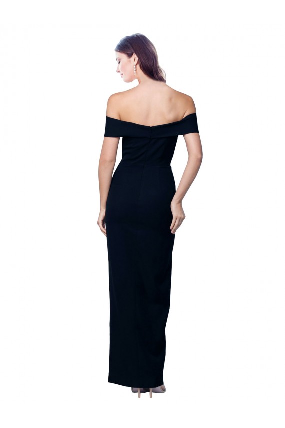 Best Off the Shoulder Long Full Length Crepe Prom Dress with Side Split