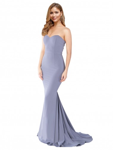 Best Long Strapless Sweetheart Sweep Train Crepe Prom Dress with Low Back