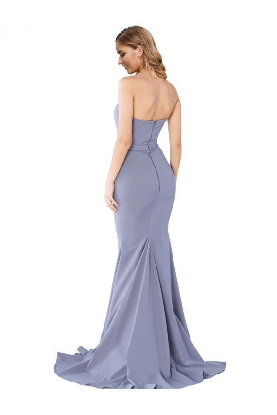 Best Long Strapless Sweetheart Sweep Train Crepe Prom Dress with Low Back