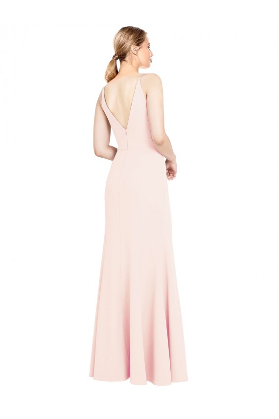 Best Slim A-Line V-Neck Long Stretch Crepe Prom Dress with V-Back