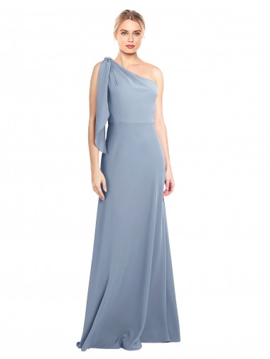 Best Draped Flutter Sleeves One Shoulder Stretch Crepe Prom Dress