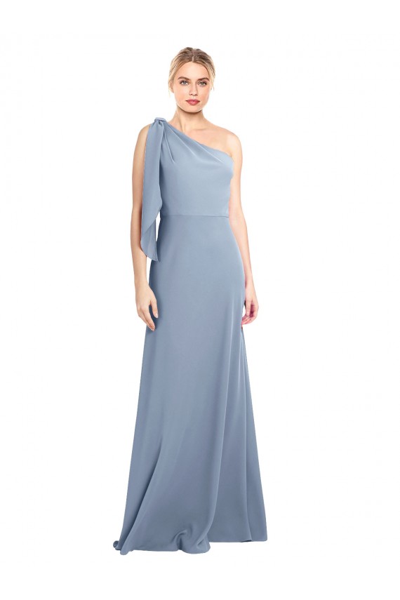 Best Draped Flutter Sleeves One Shoulder Stretch Crepe Prom Dress