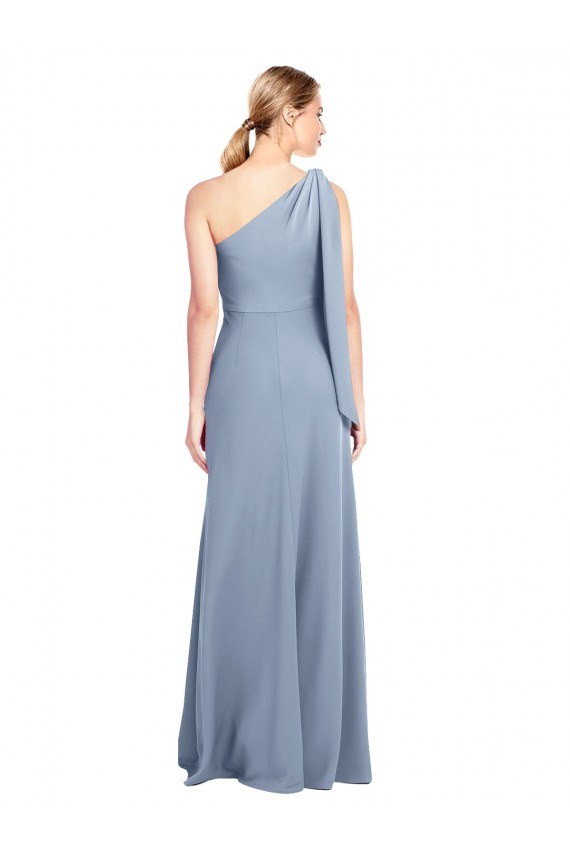 Best Draped Flutter Sleeves One Shoulder Stretch Crepe Prom Dress