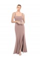 Best Square Neck Fit and Flare Long Stretch Crepe Prom Dress with Side Slit