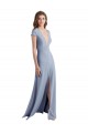 Best Plunging V-Neck Cap Sleeves Stretch Crepe Prom Dress with Front Slit