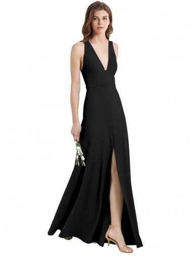 Best Sleek Halter V-Neck Long A-Line Stretch Crepe Prom Dress with Front Slit