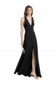 Best Sleek Halter V-Neck Long A-Line Stretch Crepe Prom Dress with Front Slit