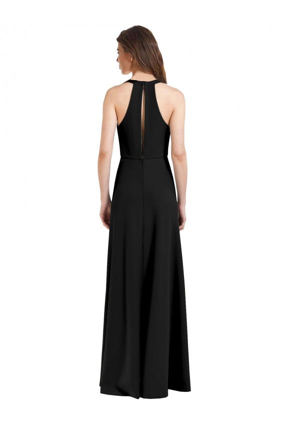 Best Sleek Halter V-Neck Long A-Line Stretch Crepe Prom Dress with Front Slit