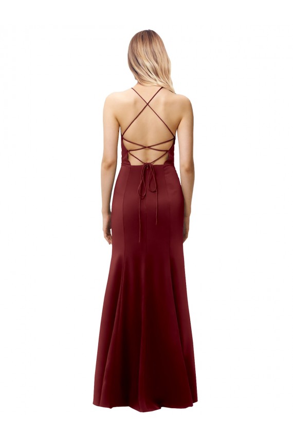 Best Fit and Flare Halter Neckline Stretch Crepe Prom Dress with Strappy Back