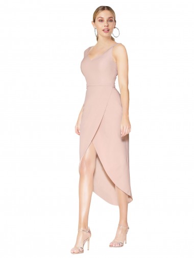 Best Short Knee Length Crepe Cocktail Dress / Prom Dress