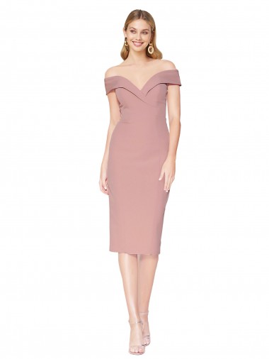 Best Knee Length Off the Shoulder Sweetheart Crepe Cocktail Prom Dress / Homecoming Dress