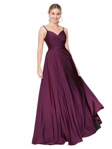 Best High Neck Spaghetti Straps Long V-Back Crepe Prom Dress