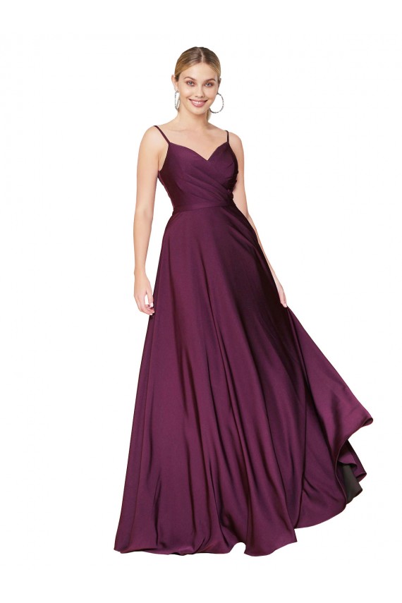 Best High Neck Spaghetti Straps Long V-Back Crepe Prom Dress