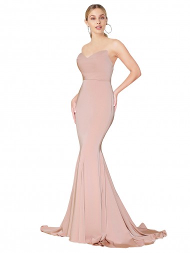 Best Sweep Train Sweetheart Long Mermaid Crepe Prom Dress Low Back