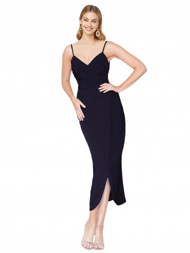 Best High Neck Spaghetti Straps Crepe Short Wrap Cocktail Prom Dress / Homecoming Dress