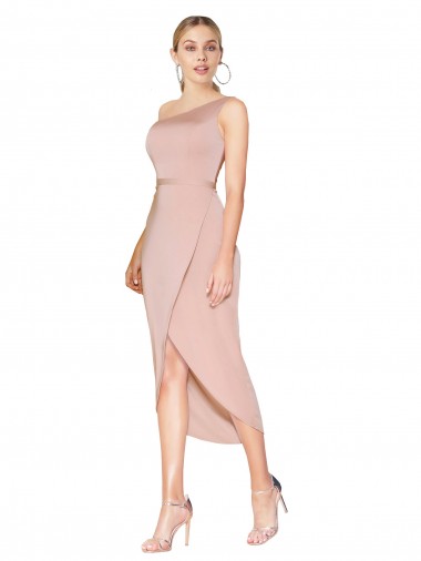 Best Knee Length One Shoulder Crepe Short Wrap Cocktail Prom Dress / Homecoming Dress