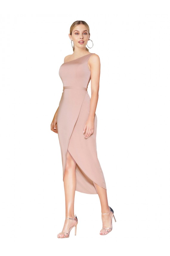 Best Knee Length One Shoulder Crepe Short Wrap Cocktail Prom Dress / Homecoming Dress
