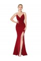 Best Spaghetti Straps V-Neck Long Crepe Dress with High Slit