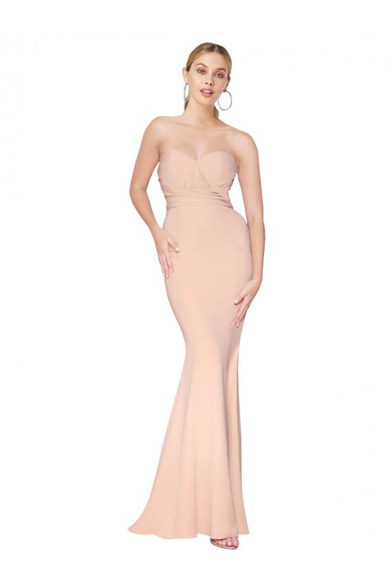 Best Sweetheart Shirred Neck Long Floor Length Crepe Prom Dress
