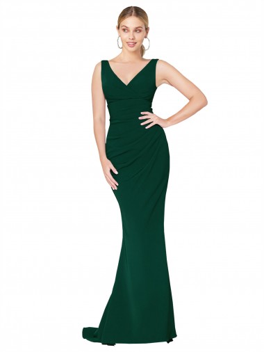 Best V-Neck Floor Length Long Crepe Mermaid Prom Dress